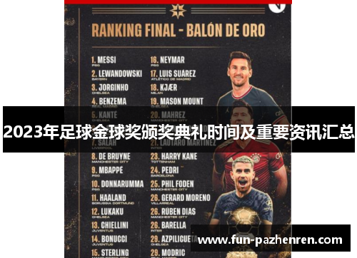 2023年足球金球奖颁奖典礼时间及重要资讯汇总